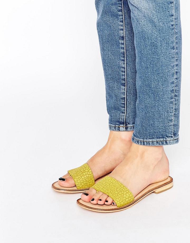 Ravel Slide Leather Flat Sandals - Lime Green