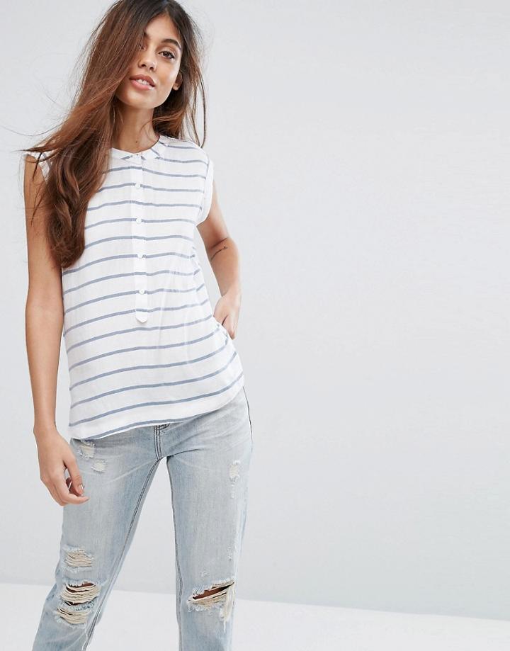 Pepe Jeans Vita Striped Button Tank - White