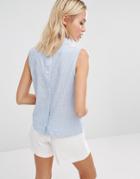 Fashion Union Button Back Shirt With Collar - Blue Stripe