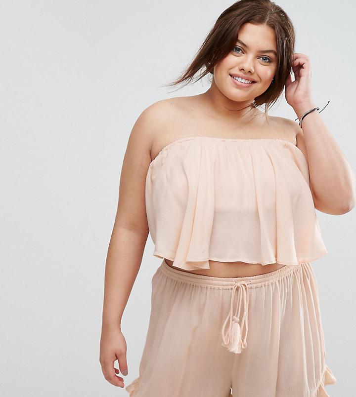 Asos Design Curve Cheesecloth Flutter Sleeve Co-ord Top - Pink