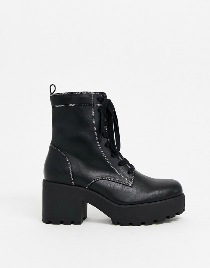 London Rebel Chunky Lace Up Military Boot In Black