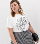 Asos Design Curve T-shirt With Sketchy Cheese Plant Motif - White