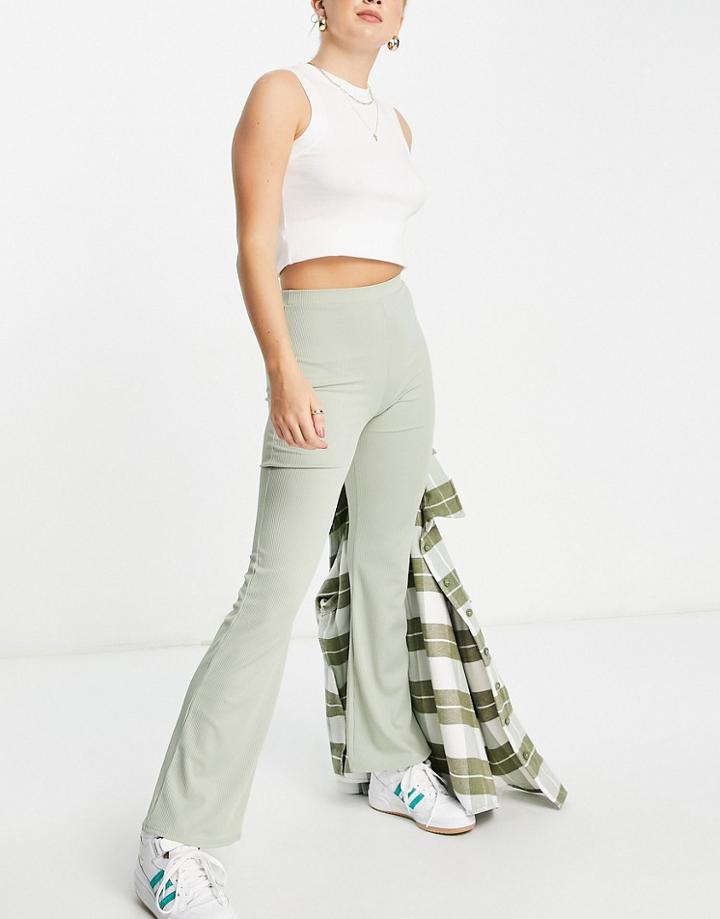 Miss Selfridge Skinny Ribbed Kickflare Trouser-green