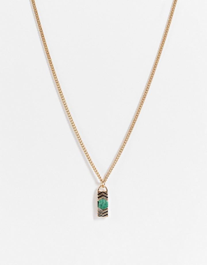 Icon Brand Green Composite Stone Rectangle Pendant In Gold