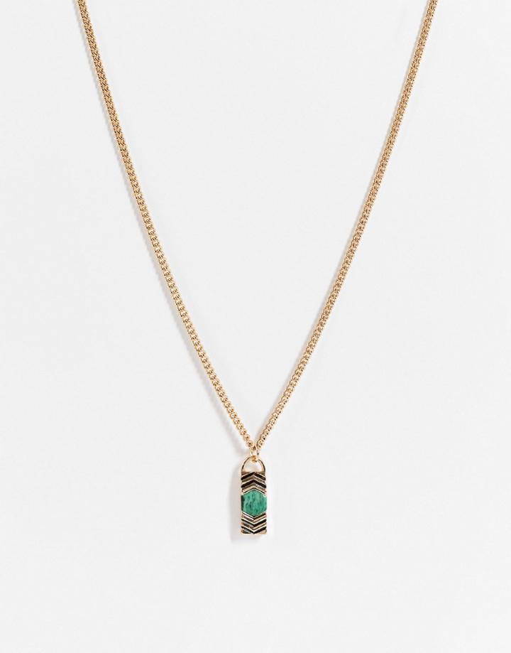 Icon Brand Green Composite Stone Rectangle Pendant In Gold