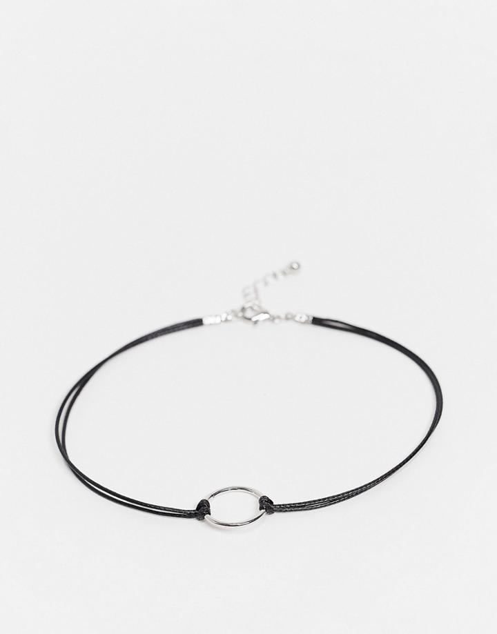 Asos Design Skinny Cord Anklet With Circle Detail In Black