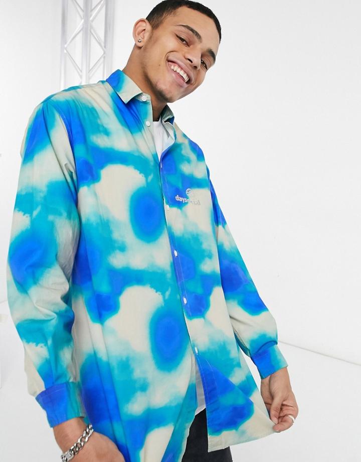 Asos Daysocial Logo Tie-dye Oversized Shirt In Green-brown