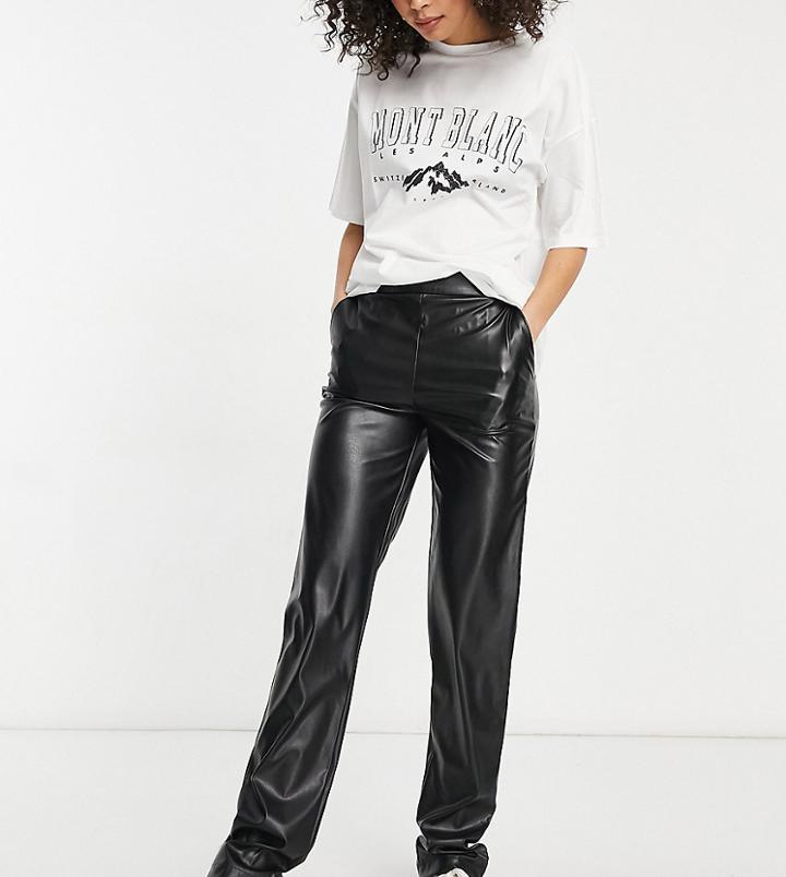 Asos Design Tall Leather Look Slide Trackpant In Black
