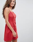 Asos Fuller Bust Linen Button Through Sundress Mini Dress - Red