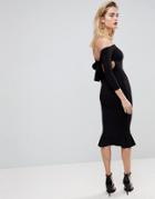 Asos Bardot Bow Back Pephem Midi Dress - Black