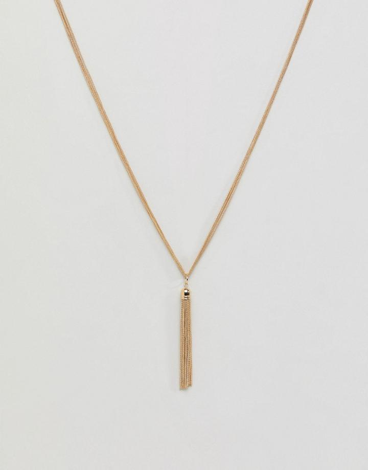 Asos Metal Tassel Long Pendant Necklace - Gold