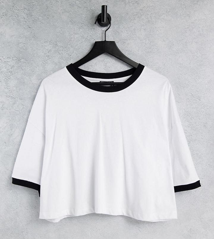 Asos Design Curve T-shirt With Contrast Tipped Edge In White