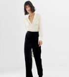 Mango Velvet Wide Leg Pants In Black