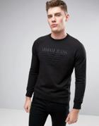 Armani Jeans Emboss Logo Sweat Crewneck Regular Fit In Black - Black