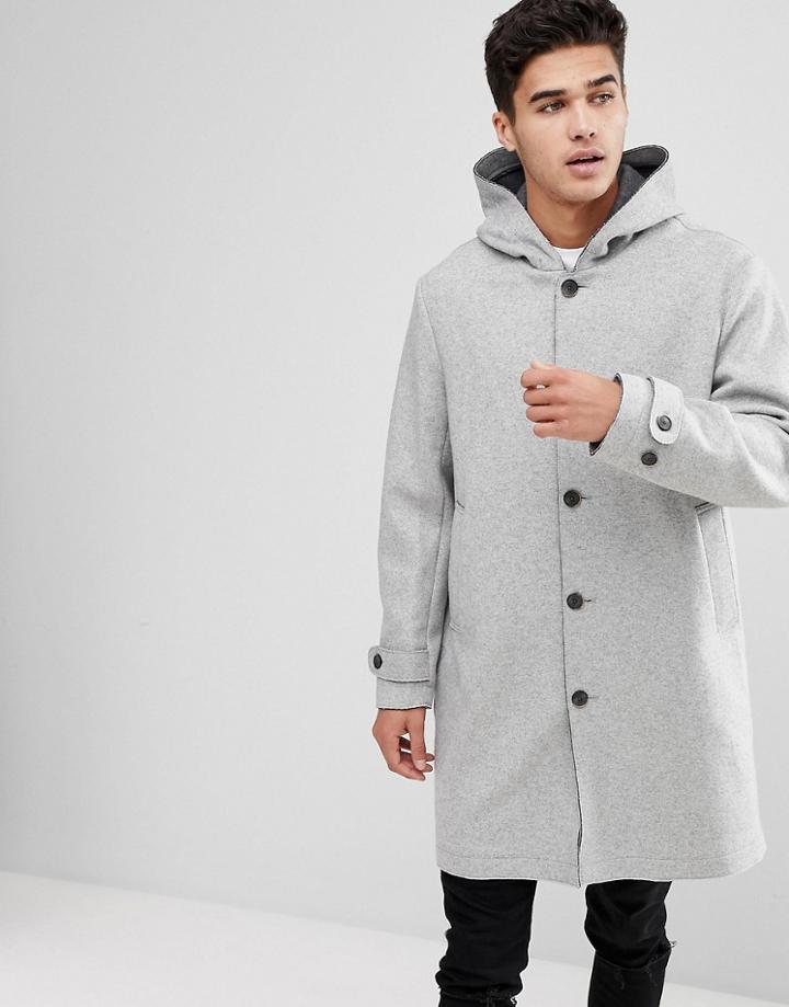 Mango Man Hooded Wool Coat In Gray - Gray