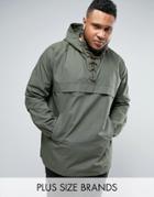 Asos Plus Over Head Windbreaker With Lace Up Detail In Khaki - Green