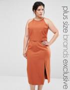 Lavish Alice Plus Double Layer Sleeveless Halter Pencil Dress - Beige