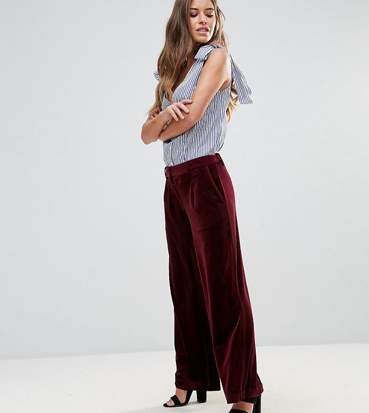 Vero Moda Petite Wide Leg Velvet Pants - Purple