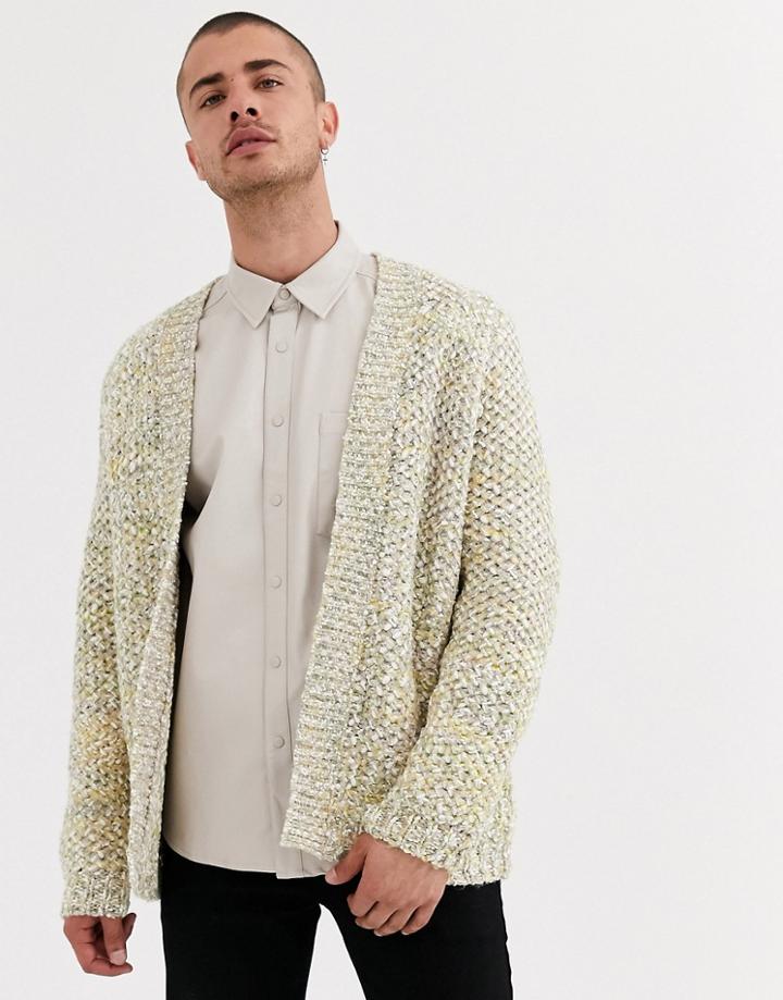 Asos Design Heavyweight Cardigan In Textured Oatmeal Slub Yarn