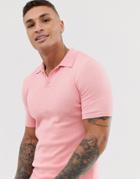 Asos Design Knitted Polo Shirt In Pale Pink - Pink