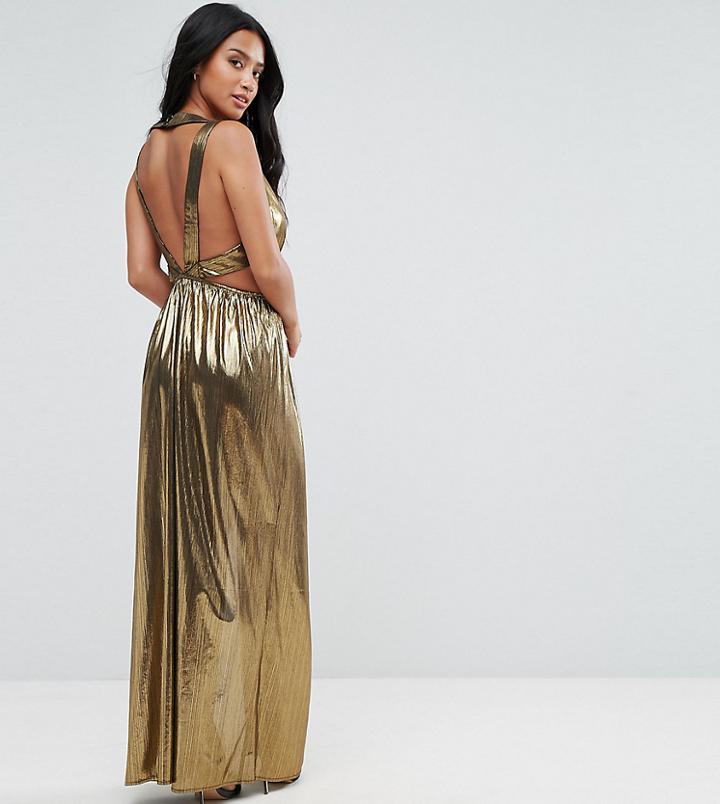 Tfnc Petite V Neck Maxi Dress With Pleated Back Panels