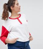 Asos Design Curve T-shirt With Contrast Sleeve And Button Placket - White