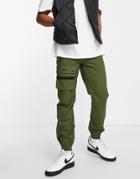 Topman Relaxed Signature Cargo In Khaki-green