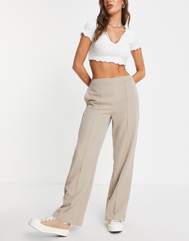 Pieces Seam Detail Wide Leg Pants In Beige-neutral