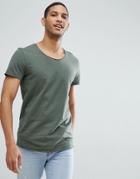 Jack & Jones Essentials Longline T-shirt With Raw Neck - Green