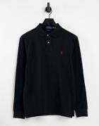 Polo Ralph Lauren Player Logo Long Sleeve Pique Polo In Black