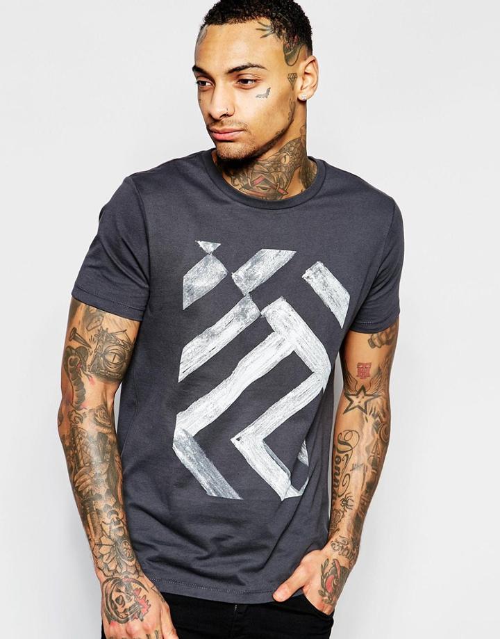 Asos T-shirt With Brushstroke Chest Print - Ebony