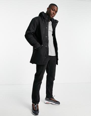 Only & Sons Wax Parka In Black