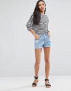 Brave Soul Juliet Denim Shorts With Rose Embroidery - Blue