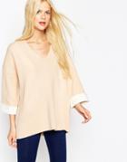 Asos Sweater In Bonded Knit With Deep V-neck - Nude