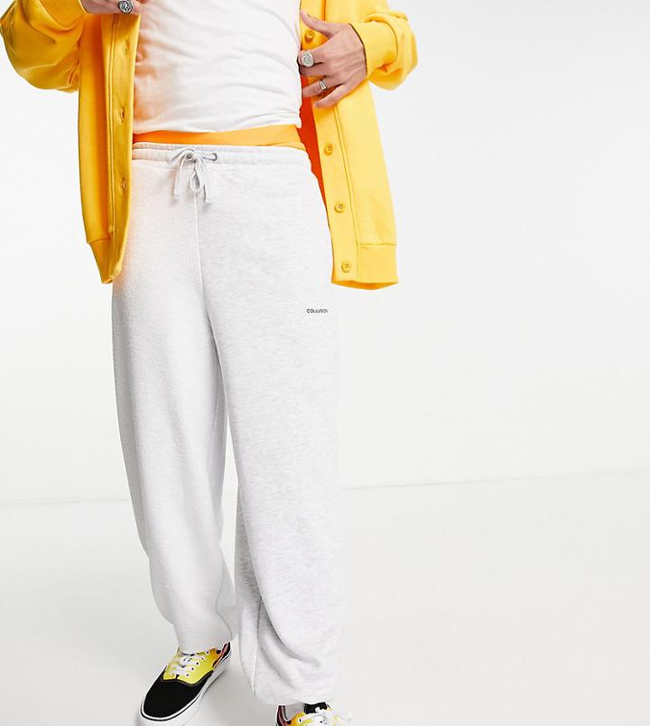 Collusion Oversized Spliced Sweatpants With Reverse Panels In White Heather - Part Of A Set