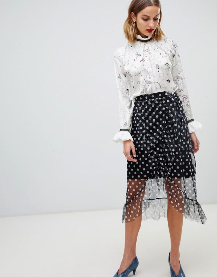 Pieces Midi Polka Dot Skirt - Multi