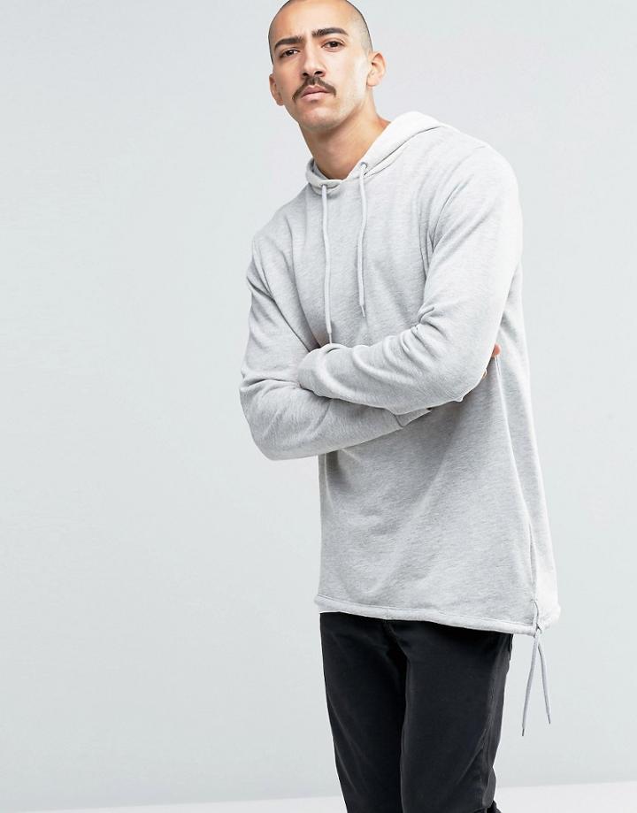 Asos Oversized Hoodie With Reverse Loopback Hood & Drawstring Hem - Gray Marl