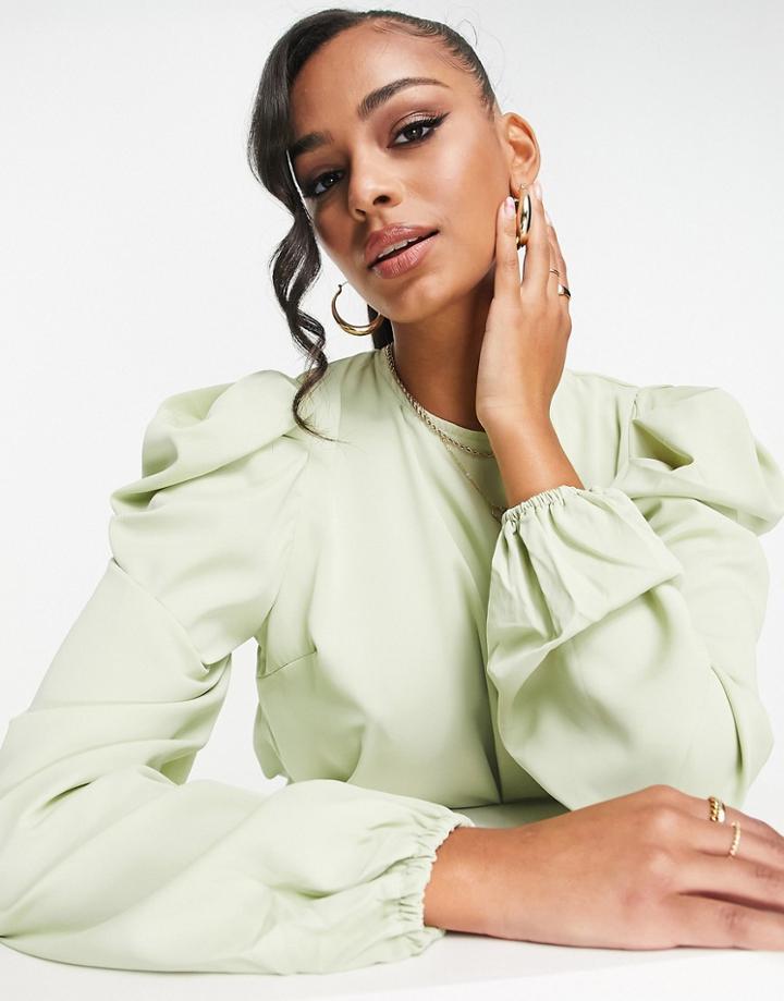Ax Paris Puff Sleeve Top In Mint Green