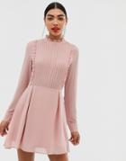 Unique21 High Neck Frill Mini Dress - Pink