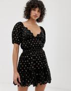 Asos Design Sweetheart Broderie Mini Dress With Elasticated Waist In Ditsy Print - Multi