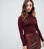 Warehouse Slinky Roll Neck Top In Burgundy - Purple