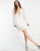 Asos Design Pearl And Sequin Embellished Lace Shift Dress With Drape Chain Detail-white