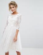 Chi Chi London Bridal Lace Midi Dress With 3d Applique - White