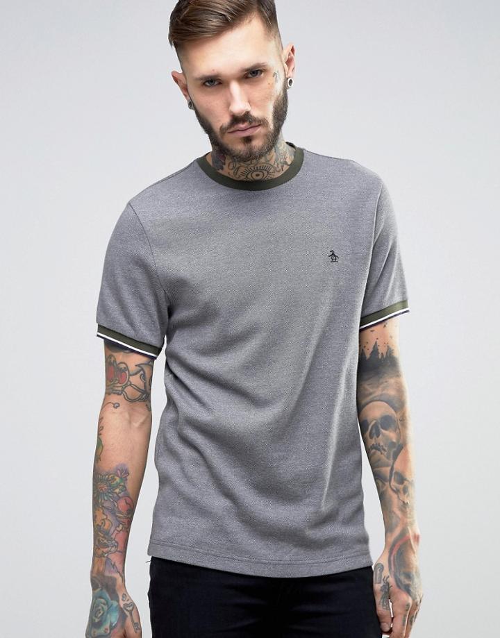 Original Penguin Pique Ringer T-shirt Slim Fit In Green - Green