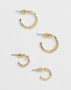 Asos Design Pack Of 2 Hoop Earrings In Wrapped And Hammered Design In Gold - Gold