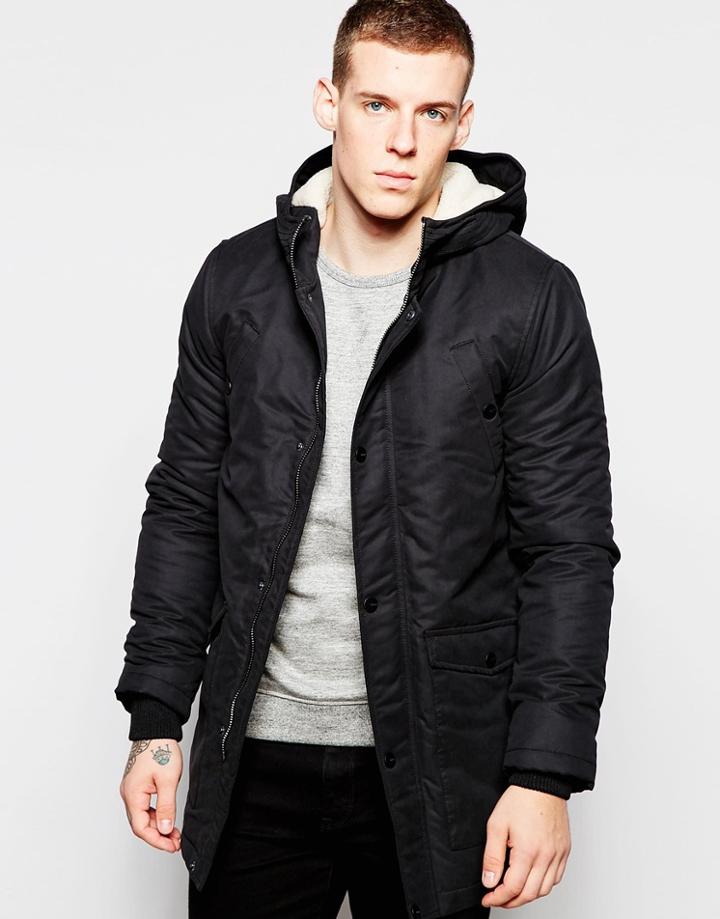 Minimum Hooded Coat With Teddy - Black