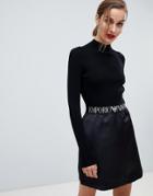 Emporio Armani Ribbed Mini Dress With Branded Taping - Black