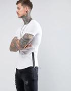 Noose & Monkey Longline Muscle Fit Crew Neck T-shirt With Zip Detail - White