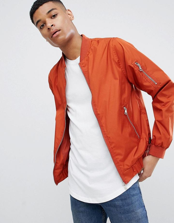 D-struct Nylon Zip Through Bomber Jacket - Red