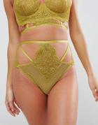 Asos Kitty Lace Detail High Waist Pant - Green